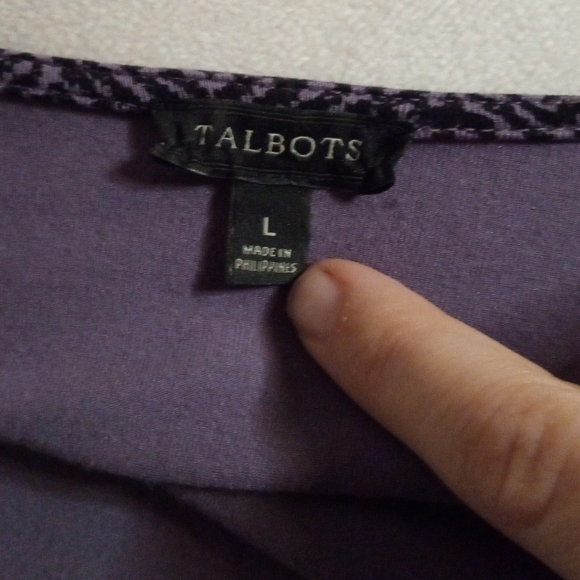 Talbot's Purple Black Geometric Jersey Knit Tie Waist Midi Dress Size Large - Picture 7 of 8